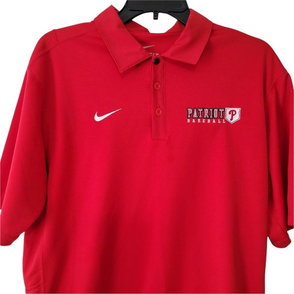 Nike Golf Mens Red Short Sleeve DriFit Polo Shirt Size M Patriot Baseball Logo - Picture 2 of 7